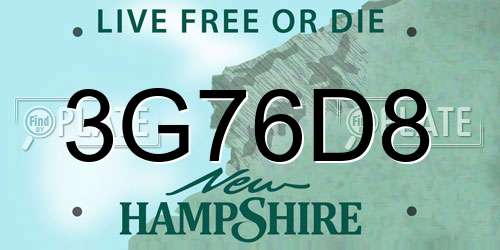 3G76D8 New Hampshire License Plate