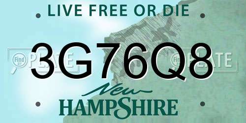 3G76Q8 New Hampshire License Plate