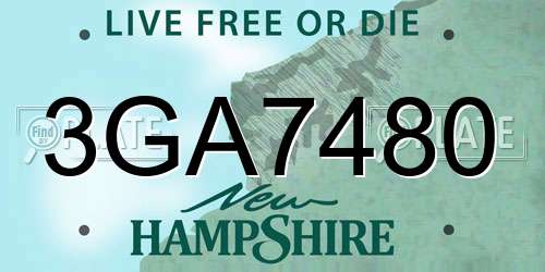 3GA7480 New Hampshire License Plate