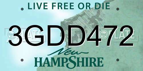 3GDD472 New Hampshire License Plate