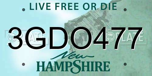 3GDO477 New Hampshire License Plate