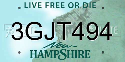3GJT494 New Hampshire License Plate