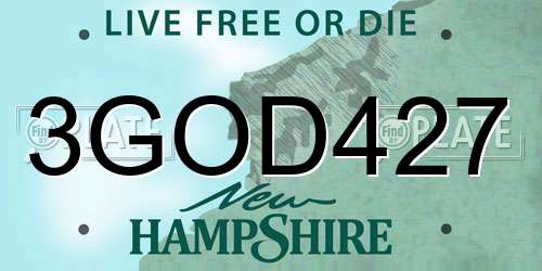 3GOD427 New Hampshire License Plate
