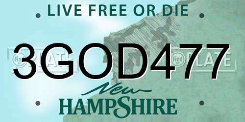 3GOD477 New Hampshire License Plate