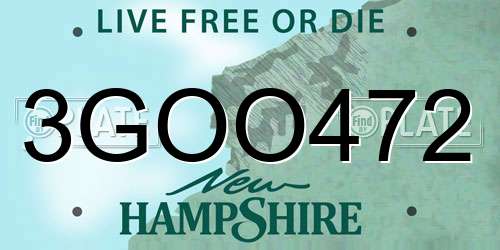 3GOO472 New Hampshire License Plate