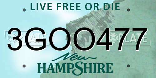 3GOO477 New Hampshire License Plate