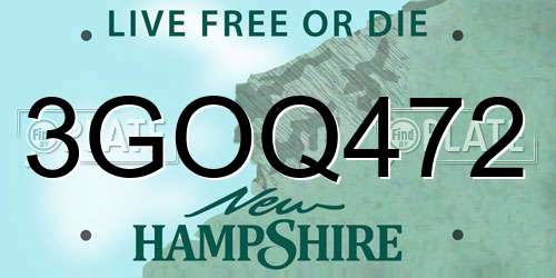 3GOQ472 New Hampshire License Plate