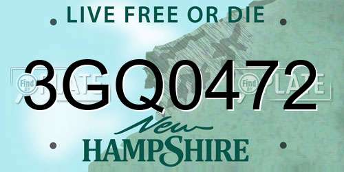 3GQ0472 New Hampshire License Plate