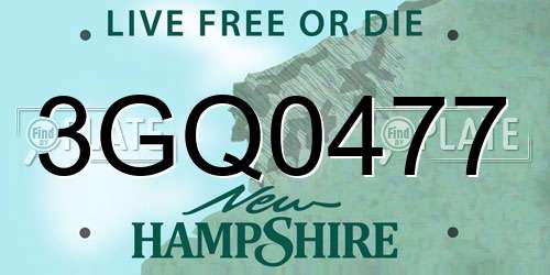 3GQ0477 New Hampshire License Plate