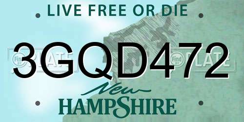3GQD472 New Hampshire License Plate