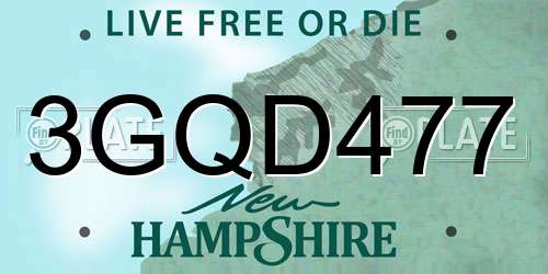 3GQD477 New Hampshire License Plate