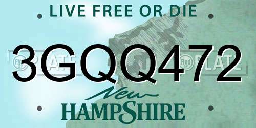 3GQQ472 New Hampshire License Plate