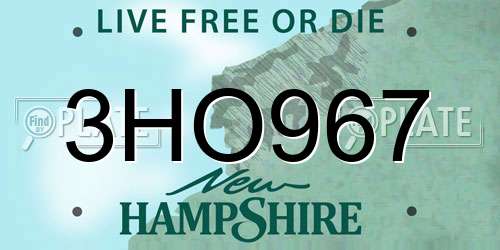 3HO967 New Hampshire License Plate