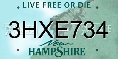 3HXE734 New Hampshire License Plate