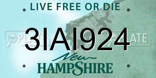 3IAI924 New Hampshire License Plate