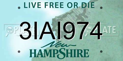3IAI974 New Hampshire License Plate