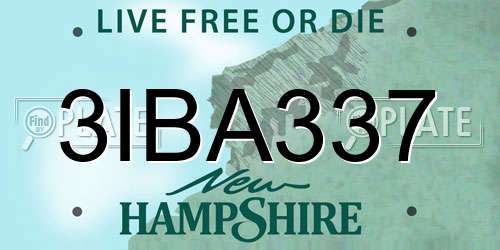3IBA337 New Hampshire License Plate
