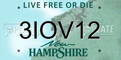 3IOV12 New Hampshire License Plate