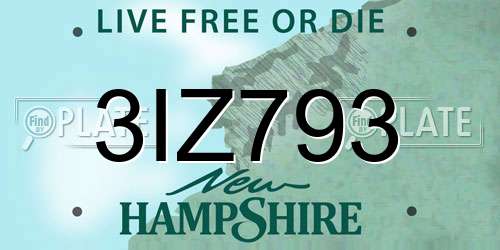 3IZ793 New Hampshire License Plate
