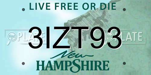 3IZT93 New Hampshire License Plate