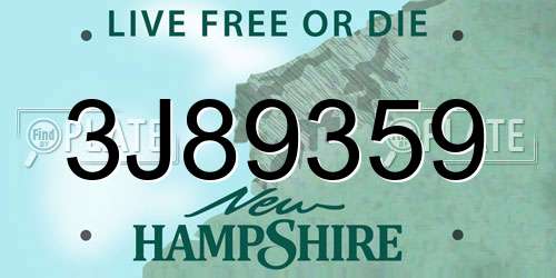 3J89359 New Hampshire License Plate