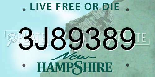 3J89389 New Hampshire License Plate