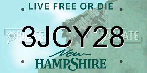3JCY28 New Hampshire License Plate