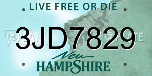 3JD7829 New Hampshire License Plate