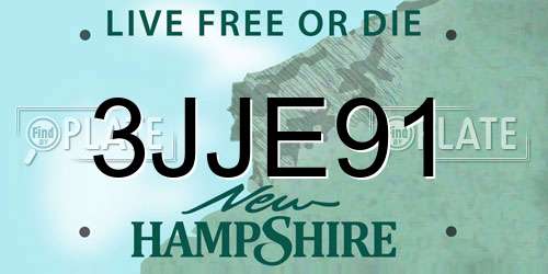 3JJE91 New Hampshire License Plate