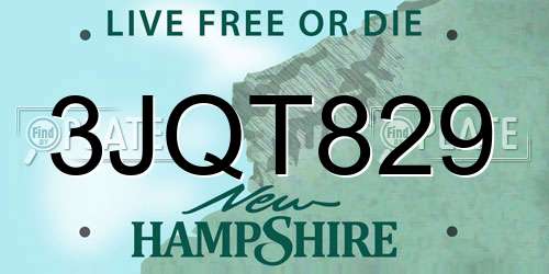 3JQT829 New Hampshire License Plate