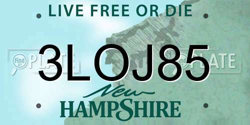 3LOJ85 New Hampshire License Plate