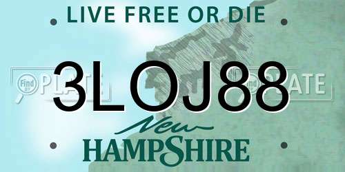 3LOJ88 New Hampshire License Plate