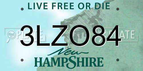 3LZO84 New Hampshire License Plate