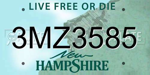3MZ3585 New Hampshire License Plate