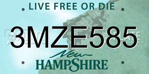 3MZE585 New Hampshire License Plate