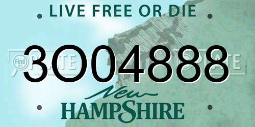3O04888 New Hampshire License Plate