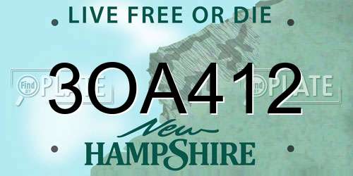 3OA412 New Hampshire License Plate
