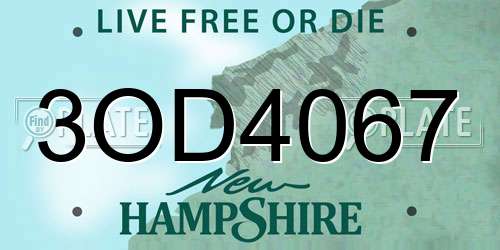 3OD4067 New Hampshire License Plate