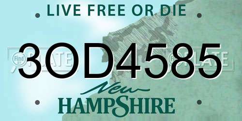 3OD4585 New Hampshire License Plate