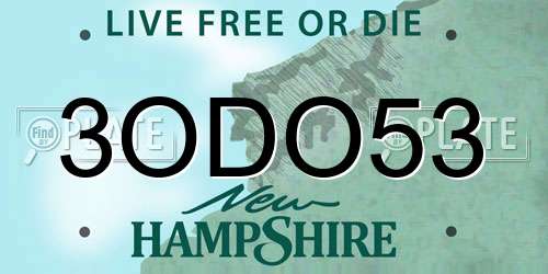 3ODO53 New Hampshire License Plate