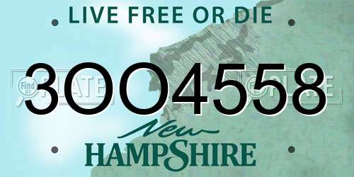 3OO4558 New Hampshire License Plate