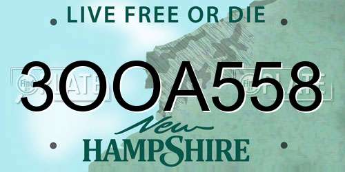 3OOA558 New Hampshire License Plate