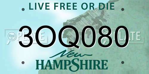 3OQ080 New Hampshire License Plate