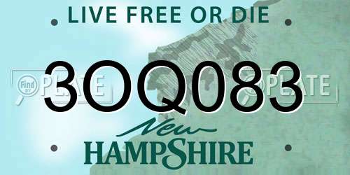 3OQ083 New Hampshire License Plate