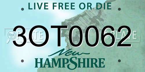 3OT0062 New Hampshire License Plate