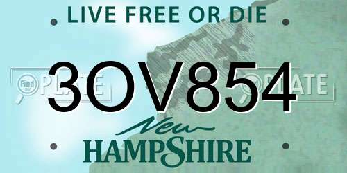3OV854 New Hampshire License Plate