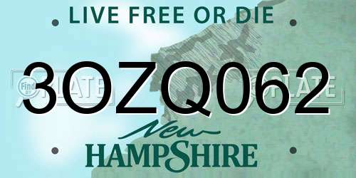 3OZQ062 New Hampshire License Plate
