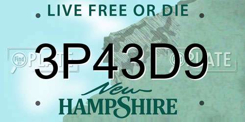 3P43D9 New Hampshire License Plate