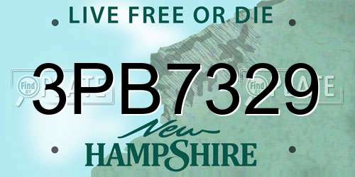 3PB7329 New Hampshire License Plate