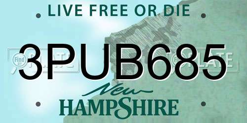 3PUB685 New Hampshire License Plate